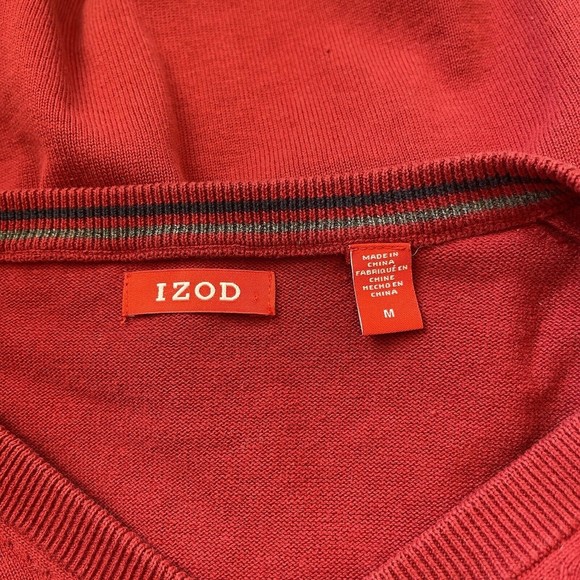 Izod Red V Neck Sweater Men Size Medium Faded Long Sleeve - Picture 7 of 7